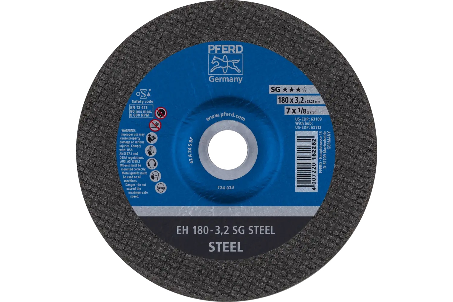 Picture of Pferd Cut-Off Wheel, 7" X 1/8 X 7/8, Sg Steel, T27, Aluminum Oxide